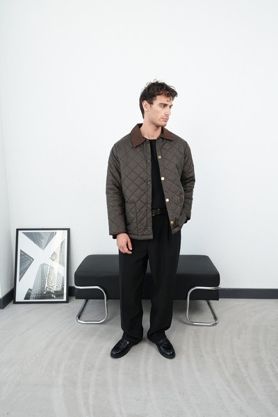 İLKCET MODA Baklava Patterned Collar Detailed Brown Men's Jacket