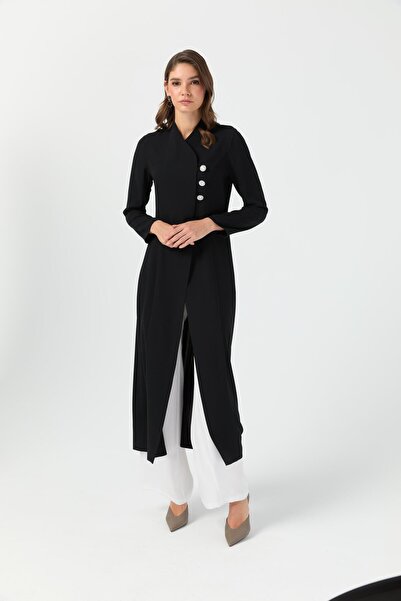 Esswaap Broş Düğmeli Uzun Yırtmaçlı Pantolonlu Takım Ekru