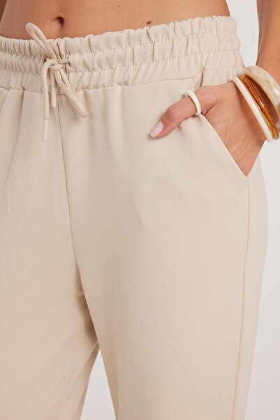 Tudors Kadın Relax Fit Rahat Kesim Modal Kumaş Beli Bağlamalı Lastikli Jogger Taş Pantolon