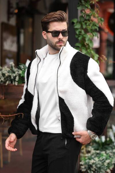 İLKCET MODA Patterned Oversize Lined Plush Coat