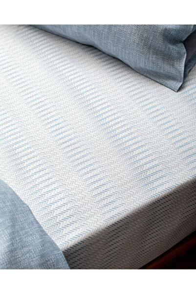 Madame Coco Delrico King Size Pamuklu Baskılı Nevresim Takımı - Mavi