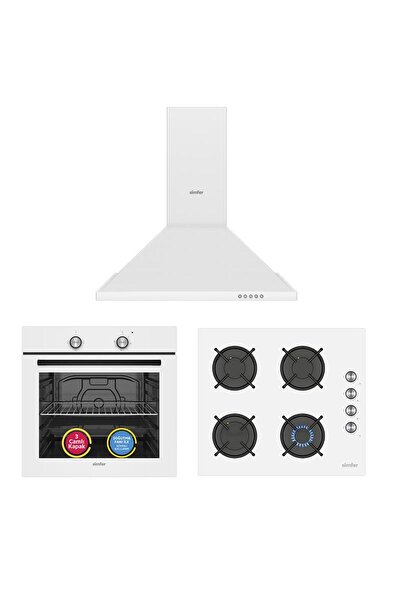 Simfer 4 Fonksiyon Trend Beyaz Cam 3'lü Ankastre Set ( Fırın + Ocak + Davlumbaz)