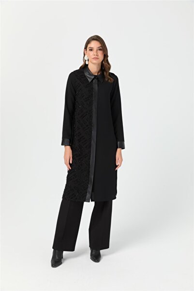 Esswaap Işıltı Garnili Uzun Tunik Siyah