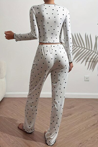 Merry See Kalp Baskılı Uzun Kollu Pijama Takımı