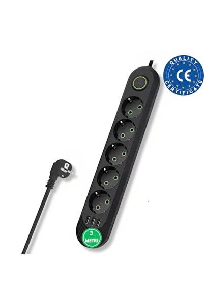 SMART GADGETS C&A Prelungitor Electric Cu 5 Prize Si 3 Porturi USB, Cablu 3 M...
