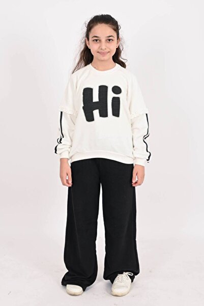 Uğur bebe Girl's Oversize 3 Thread Non-Sharmond Sweatpants Set – Wide Leg, Pockets, Comfortable Casual Sports Combination