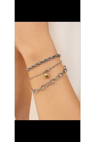 Cozyce Silver Color Spiral Top Heart Chain Combination Bracelet
