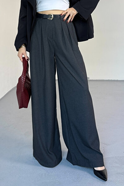 Cappmoda Pnt-07421 Smoked Pleated Belted Cotton Polyviscose Fabric Trousers