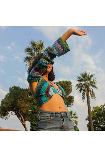 TuffHandicraft Rave Kelebek Crop- Partiye % 100 Hazır