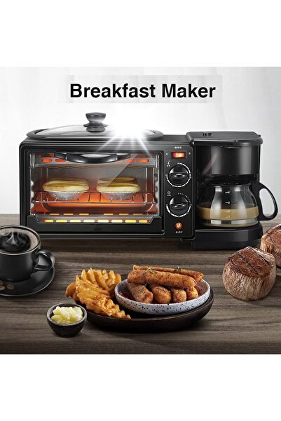 Primo Plus مجموعة تحضير الإفطار متعددة الوظائف 3 في 1 مع مقلاة وفرن وماكينة صنع القهوة 12 لتر