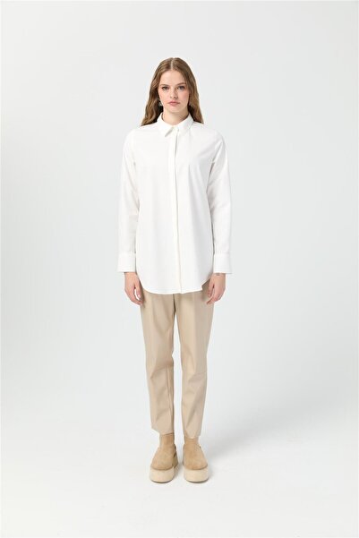 Esswaap Milano Saten Arka Pileli Tunik Ekru