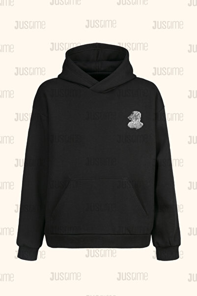 Justime Design Linear Lion Front Print Unisex Black Pocket Hooded Sweatshirt ...