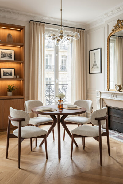 Woodenbend Milas 100x100 cm Ceviz Yuvarlak Masa & 4 Döşemeli Sandalye Takımı ...