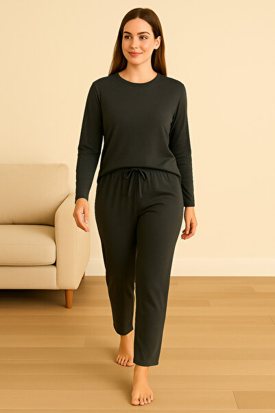 ModaLeaf Anthracite Uzunkol Pajama Set