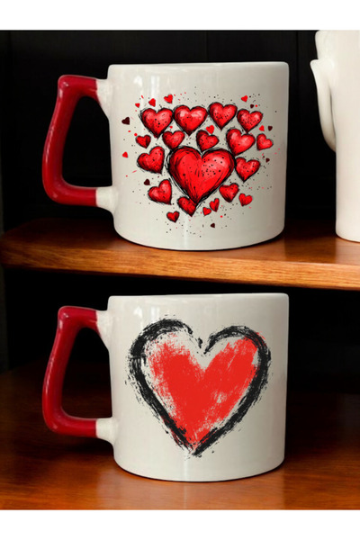 lili hediyelik طقم من كوبين للقهوة مطبوع عليه صورة قلب - أكواب سيراميك للشاي ...