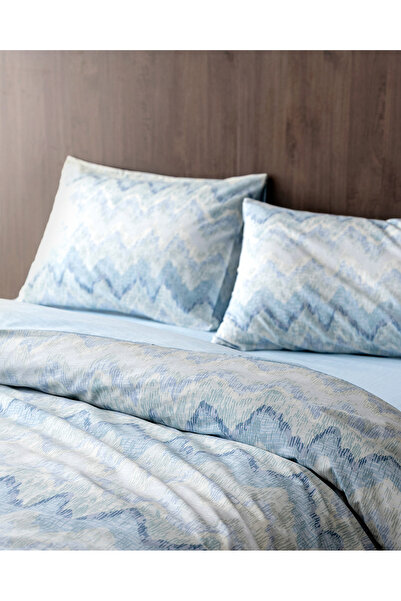 Madame Coco Froncois King Size Pamuklu Baskılı Nevresim Takımı - Mavi