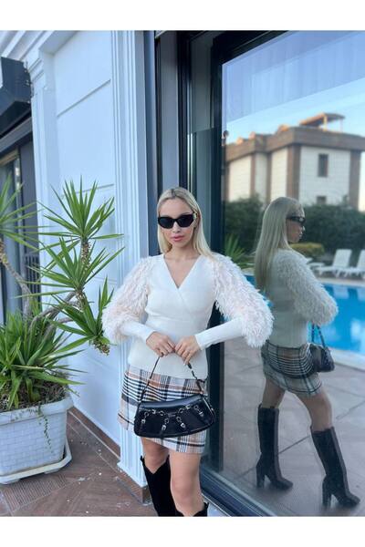 For Angels Double Breasted Sweater with Fur Sleeves