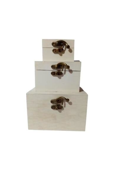 OEM Set 3 Wooden Storage Boxes, Blank, Square, Dimensions 14x11x7.5 cm