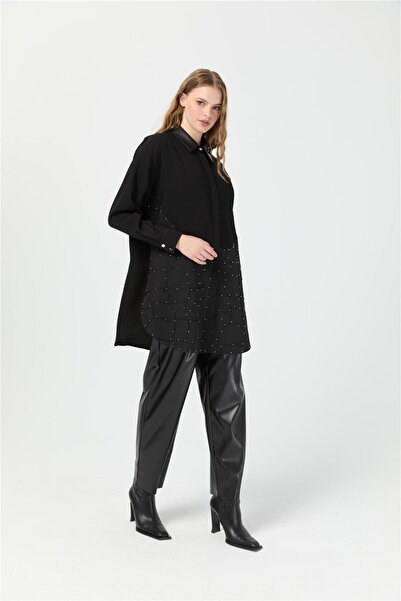 Esswaap Jakar Garnili Taş İşli Tunik Siyah