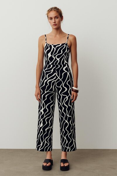 HAKKE Patterned viscose jumpsuit with straps and waistband
