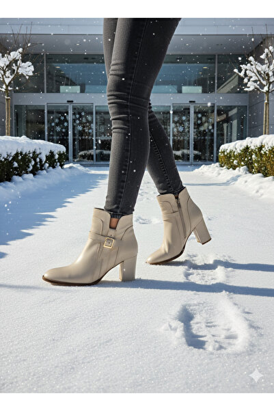 ALBİNİ Hakiki Deri,Kadın Bot; Tokalı, 7,5 cm topuk