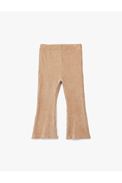 Koton Βασικό κολάν για κοριτσάκι με ελαστική μέση, βελούδινο καφέ, βασικό κολ...