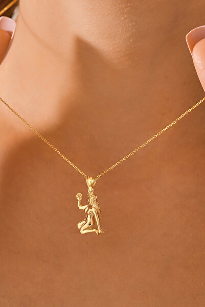 VeraDesignGold Başak Burcu Altın Kolye 3 Boyutlu 14 Ayar Altın Kolye Zincir Dahil