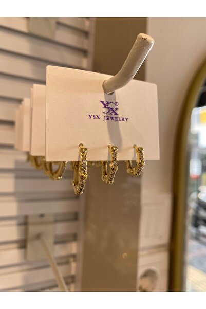 Glossy by Burcu Karataş Minimal Zirkon Taşlı Kalpli 3’Lü Küpe Seti(Piercingler Dahil Değildir)