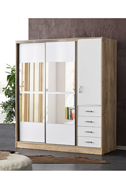 beenal Samara Sürgülü Kapaklı Gardırop Şifonyerli Dolap 200cm
