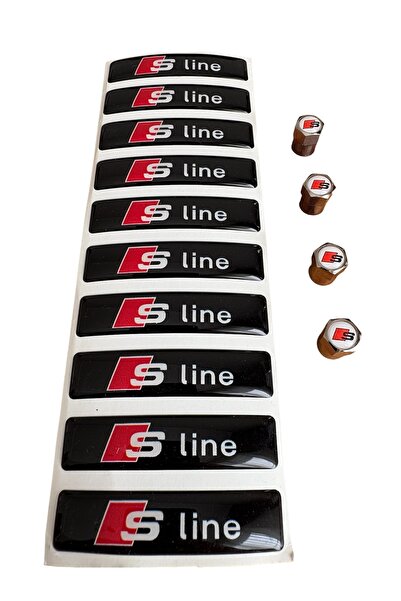 İKTUNING 10 ملصقات معدنية بشعار أودي إس لاين و4 أغطية ألمنيوم للنوافذ مع الشعار