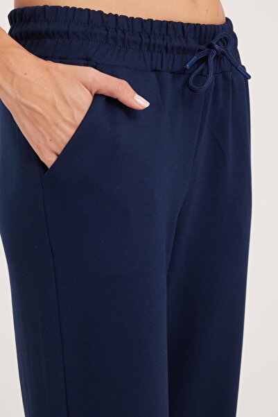 Tudors Women's Relax Fit Comfortable Cut Modal Fabric Tie-Waist Elastic Jogger Navy Blue Trousers