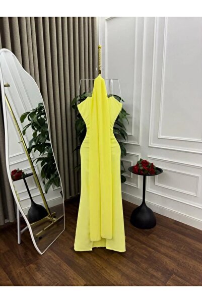 Nice Model Long evening dress with a floral appliqué and chiffon shawl