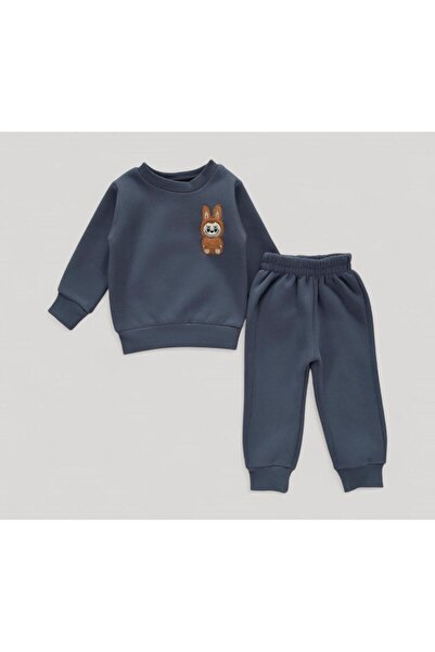 NoveraM Erkek Bebek Alt Üst Takım 9-12-18-24 Ay – 3 İplik Kumaş –Tavşan Nakışlı