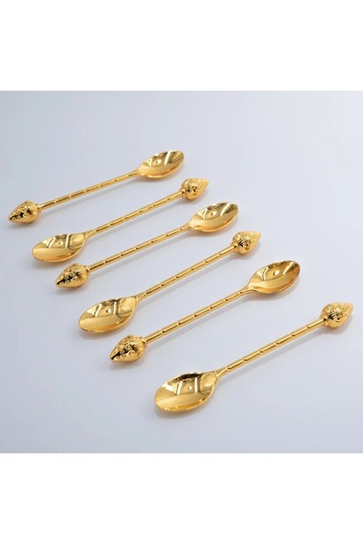 ORIAN ملاعق شاي معدنية ذهبية مكونة من 6 قطع مزينة بالفراولة