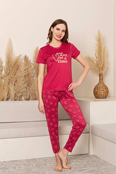 GUAVA+ Γυναικείο κοστούμι πιτζάμα με κοντό μανίκι με κόκκινο σχέδιο καρδιάς, ...