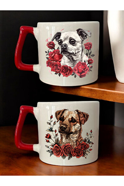 lili hediyelik أكواب قهوة سيراميك مطبوعة بتصميم الكلب والورود - طقم من كوبين ...