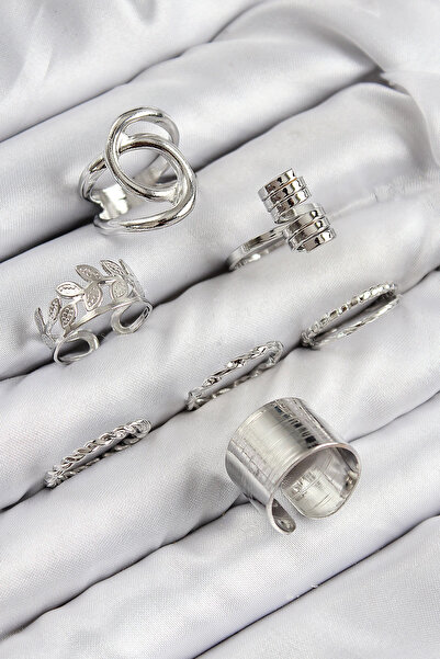 Skygo Brass Leaf Model Silver Color Women's Ring Combination Set