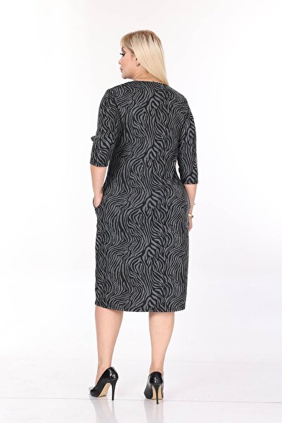 modayız Ελαστικό χειμερινό φόρεμα μεγάλου μεγέθους με μοτίβο διπλής τσέπης 10C-2707