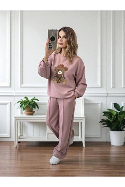 GLAMSI Relaxed fit viscose set with teddy bear print