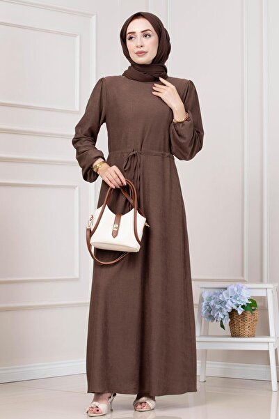 Sevitli Φόρεμα με τούνελ στη μέση και κορδόνια-Καφέ