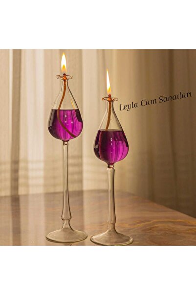 LEYLA CAM SANATLARI CAM ÜFLEME KANDİL 2 Lİ YAĞ DAHİL