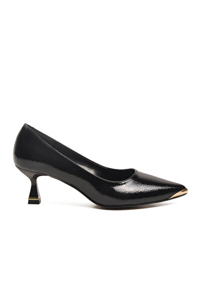 AYAKMOD Black Wrinkled Thin Short Heeled Women's Evening Dress Shoes 357171 Z