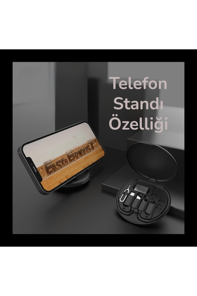 Tek-İş 1 Adet 60W Hızlı Şarj Çoklu USB Kablo Seti – Type C, Lightning, Micro Uyumlu, Telefon Standlı