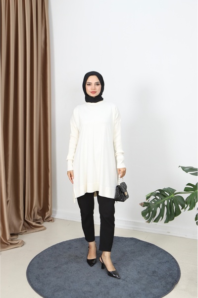 NİSUM MODA Ribbed Mercerized Tunic with Sleeves