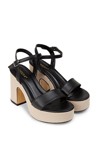 Deery Black Platform Heel Women's Sandals