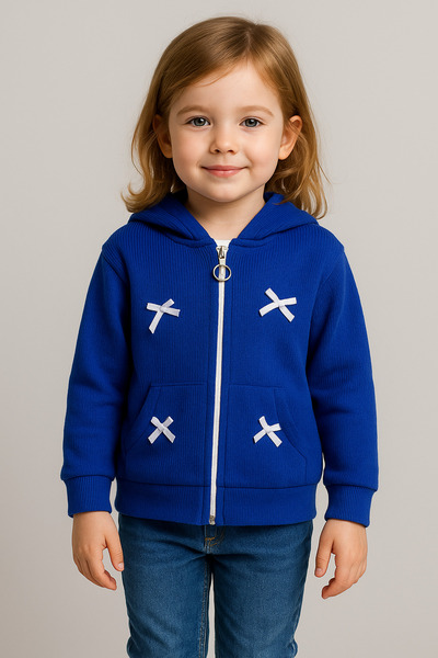 Yalçınoğlu Kids Детска суитшърт с качулка и цип, с панделка, мека и удобна, за училище, детска градина