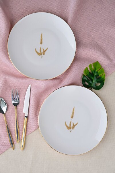 tabakevi Tabak Evi Porcelain Natura Marinum Gold Gilded Cake Plate 20.50cm 2 Pcs