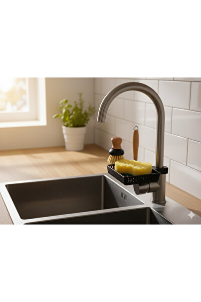 Ela Crafts Чорний мінімалістичний органайзер для кухні з губкою та мильницею