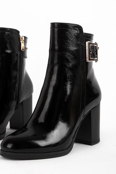 MY DERİ Diney Women's Genuine Leather Buckle Detailed Heeled Boots 4148