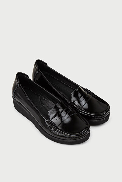 Deery Women's Genuine Leather Black Wedge Heel Shoes